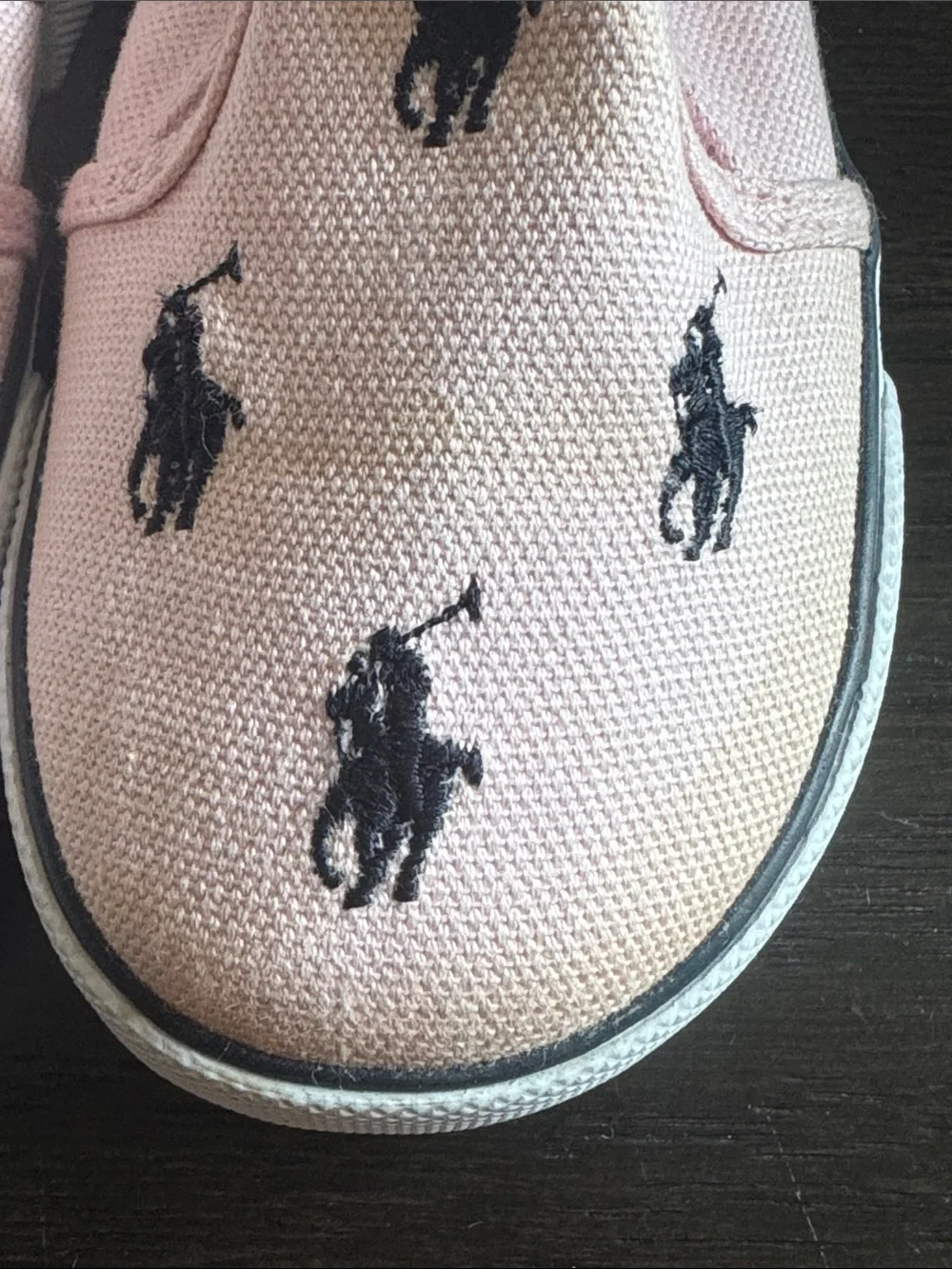 Polo by Ralph Lauren Pink Slip-On Sneakers with Navy Pony Print